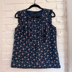 Anthropologie Blue and White Ruffled Flutter Sleeve Blouse